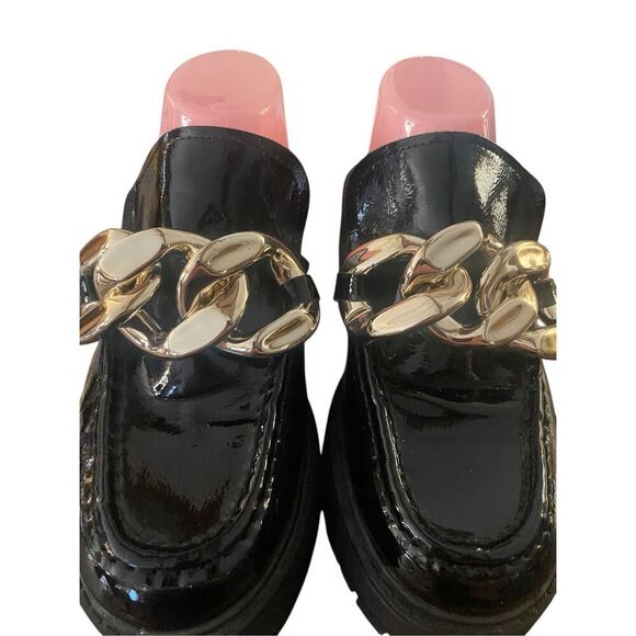 Steve Madden Black with Gold Chain Chunky Platform Loafers Shoes Women's Sz 11 - Picture 5 of 9